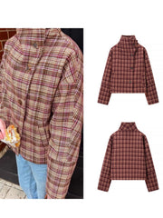Women Stand Collar Wool Plaid Jacket