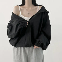 Vintage Sunscreen Hooded Zip Up Jacket