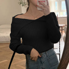 Solid Lapel Neck Fuzzy Sweater