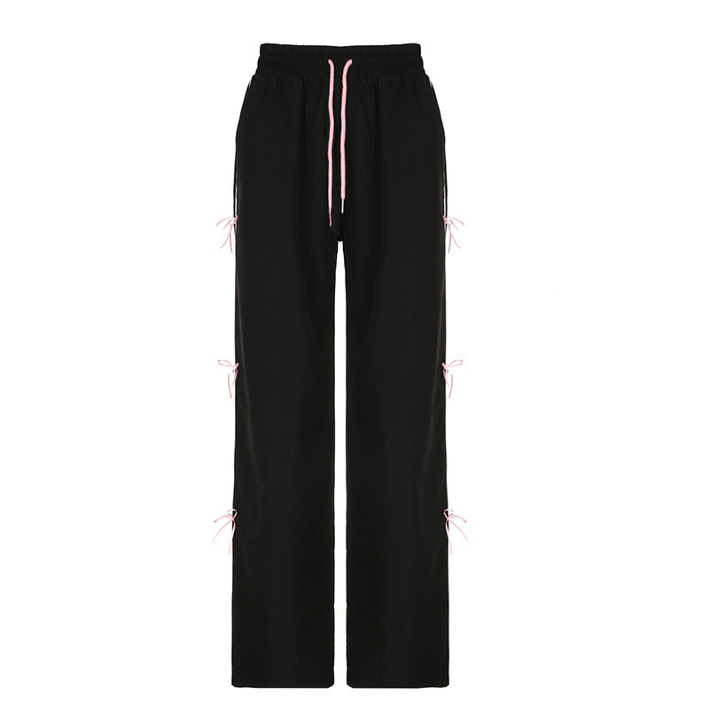 Piping Details Bow Tie Baggy Sweatpants