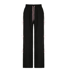 Piping Details Bow Tie Baggy Sweatpants