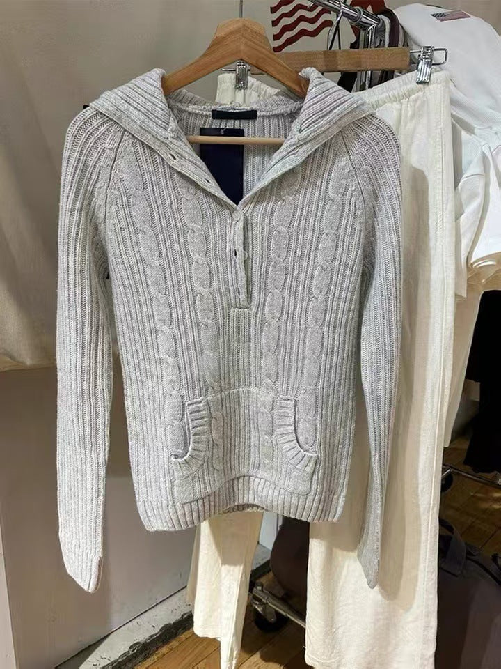 Womens Lapel Long Sleeve Knit Top