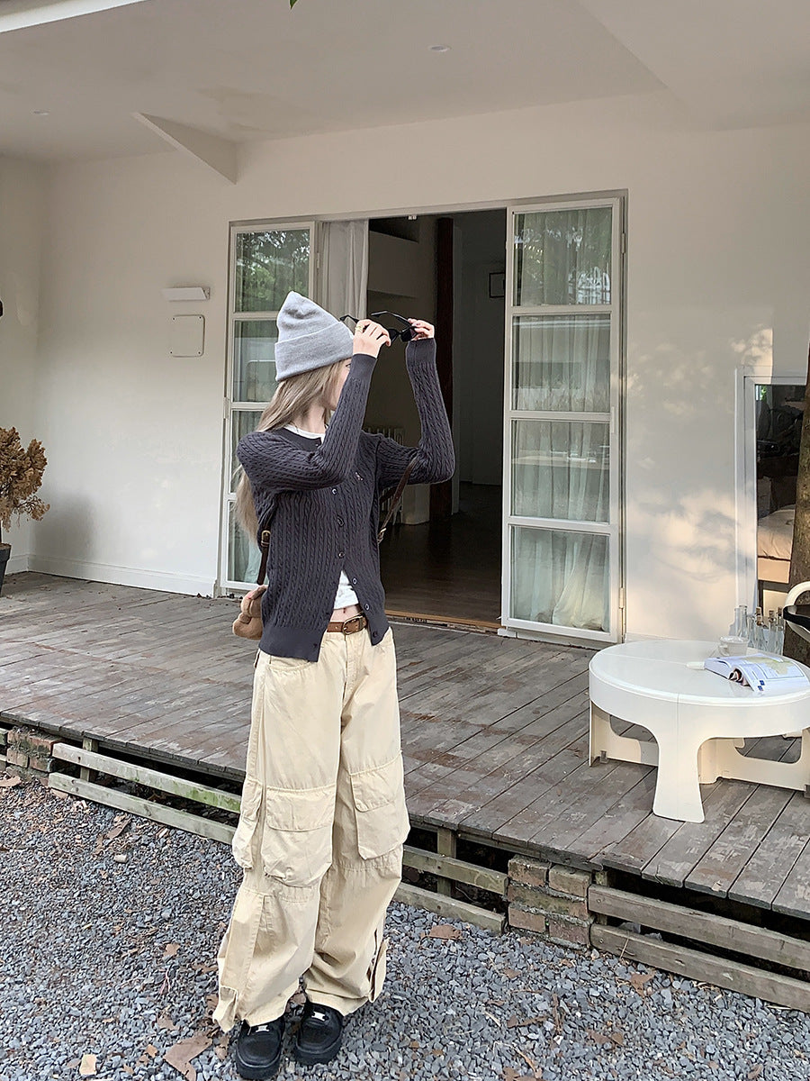 Vintage Cable Knit Slim Cardigan - fairypeony