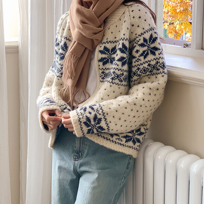 Aesthetic Snowflake Zip Up Cardigan