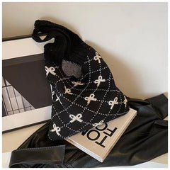 Bow Print Coquette Knitted Tote Bag