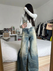 Distressed Washed Splice Design Loose Boyfriend Jeans - fairypeony