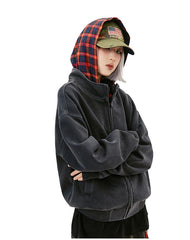 Faux Two-Piece Hooded Zip-Up Sweatshirt Streetwear Cardigan