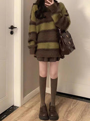 Vintage Round Neck Striped Sweater