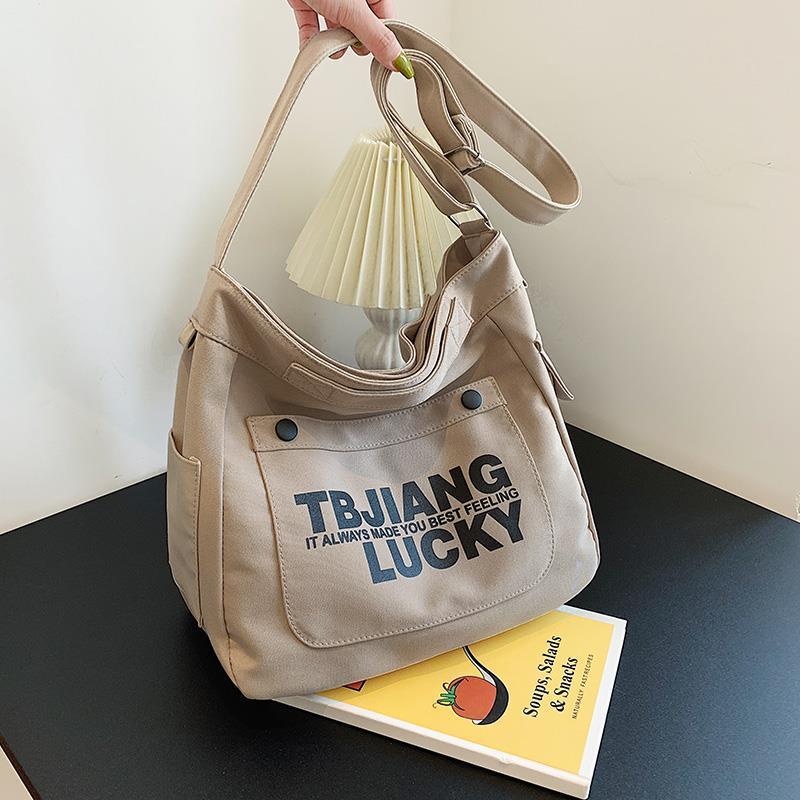 Letters Large Canvas Crossbody Bag - fairypeony