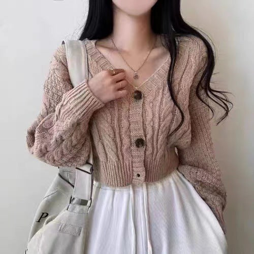 V-Neck Cable Knit Button Cardigan