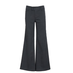2000s Vintage Low-Rise Woven Wide-Leg Trousers – Dark Grey, S–L