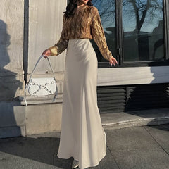 Solid Color Satin Maxi Skirt
