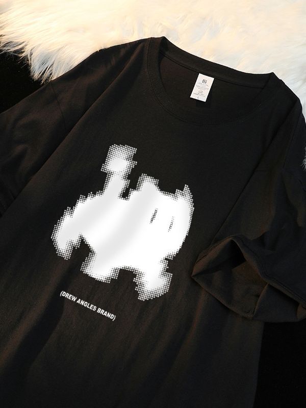 Aesthetic Black Cat Print Oversized T-shirt - fairypeony