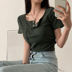 Button-down knitted short-sleeved shirt - fairypeony