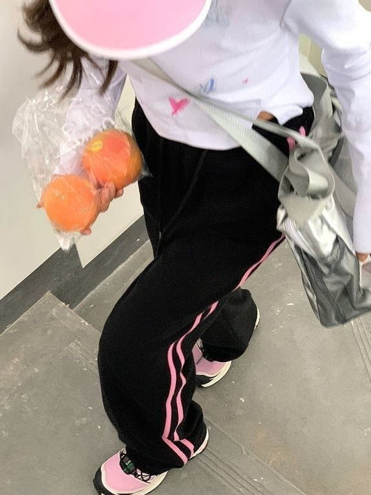 Vintage Piping Details Wide Leg Sweatpants