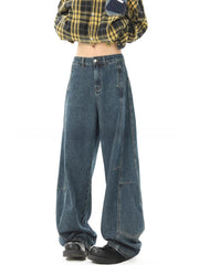 Vintage Washed Distressed Straight-Leg Jeans – Unisex Street Casual Denim