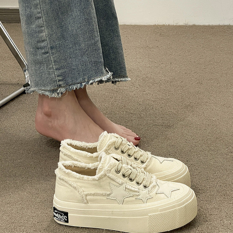 Stars Frayed Trim Sneakers - fairypeony