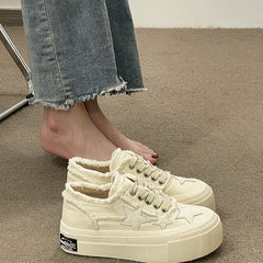 Stars Frayed Trim Sneakers - fairypeony