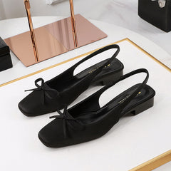French Style Satin Bow Low Heel Shoes
