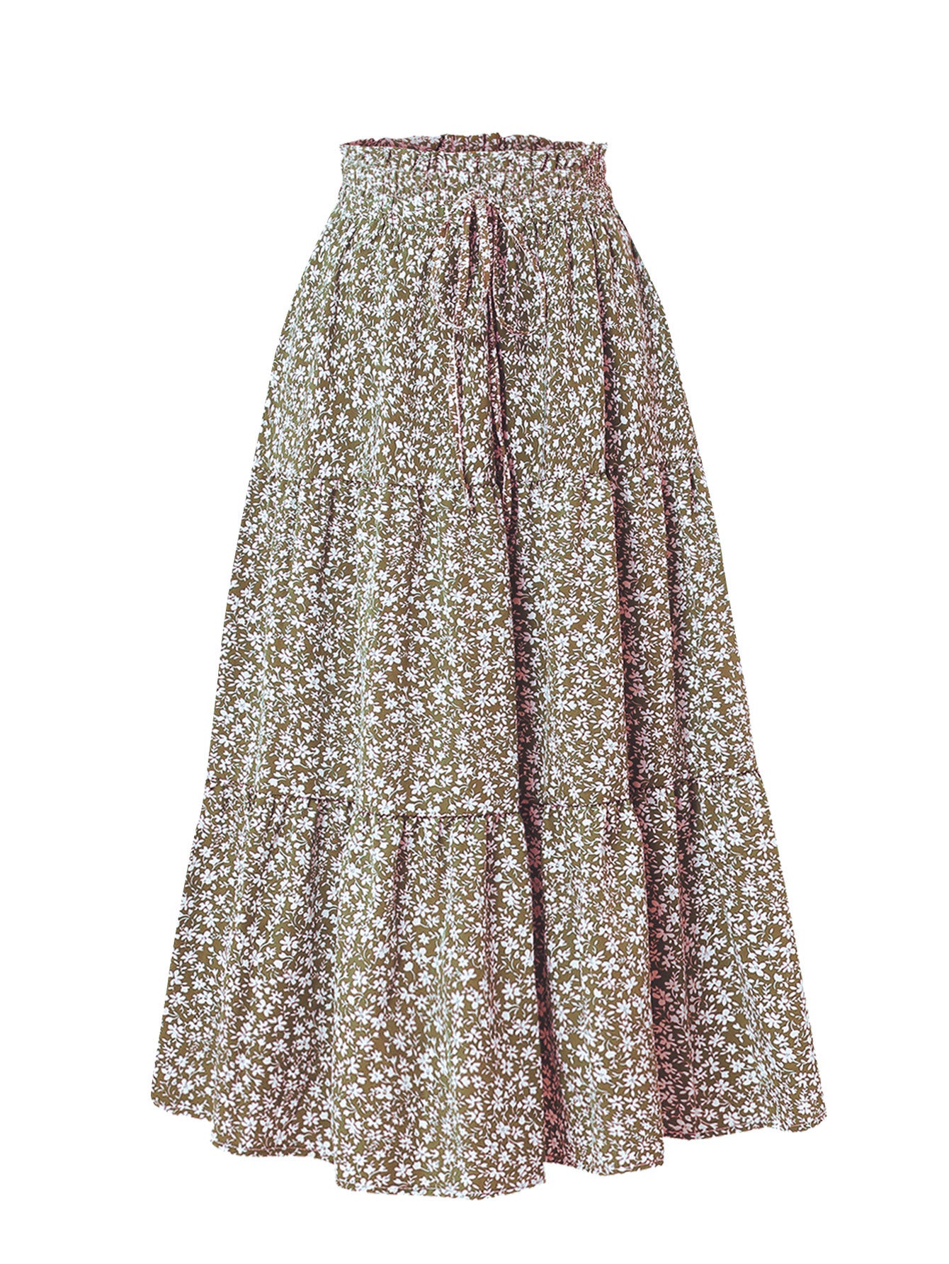 Floral Print Elastic Waist Maxi Skirt - fairypeony