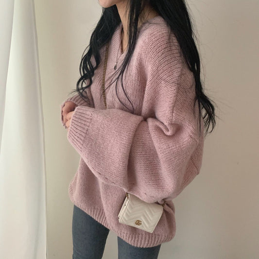 V-Neck Solid Color Pullover Sweater