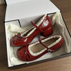Aesthetic Red Mary Jane Lace Trim Shoes