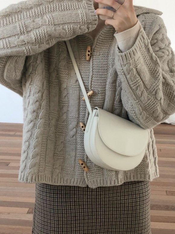 Solid Cable Knit Horn Buckle Hooded Cardigan - fairypeony