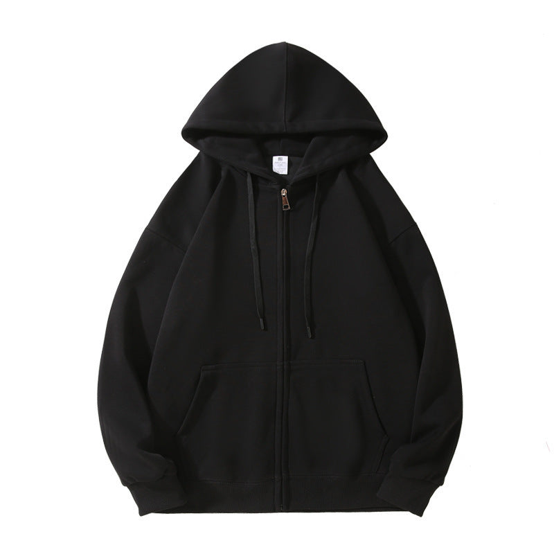 Solid Color Oversized Zip Up Loose Hoodie