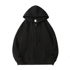 Solid Color Oversized Zip Up Loose Hoodie