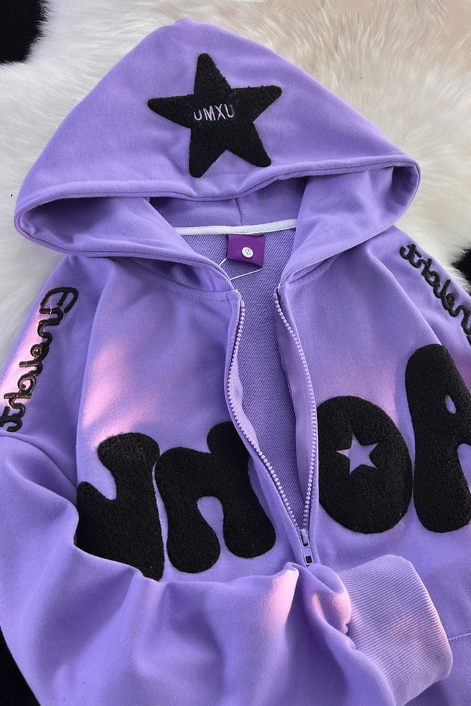 Toweling Star Zip Up Oversized Hoodie