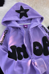 Toweling Star Zip Up Oversized Hoodie - fairypeony