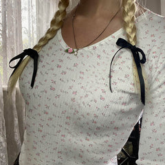 Aesthetic Floral Print Long Sleeve Tee - fairypeony