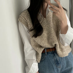 Light Academia V-Neck Oversized Knitted Vest