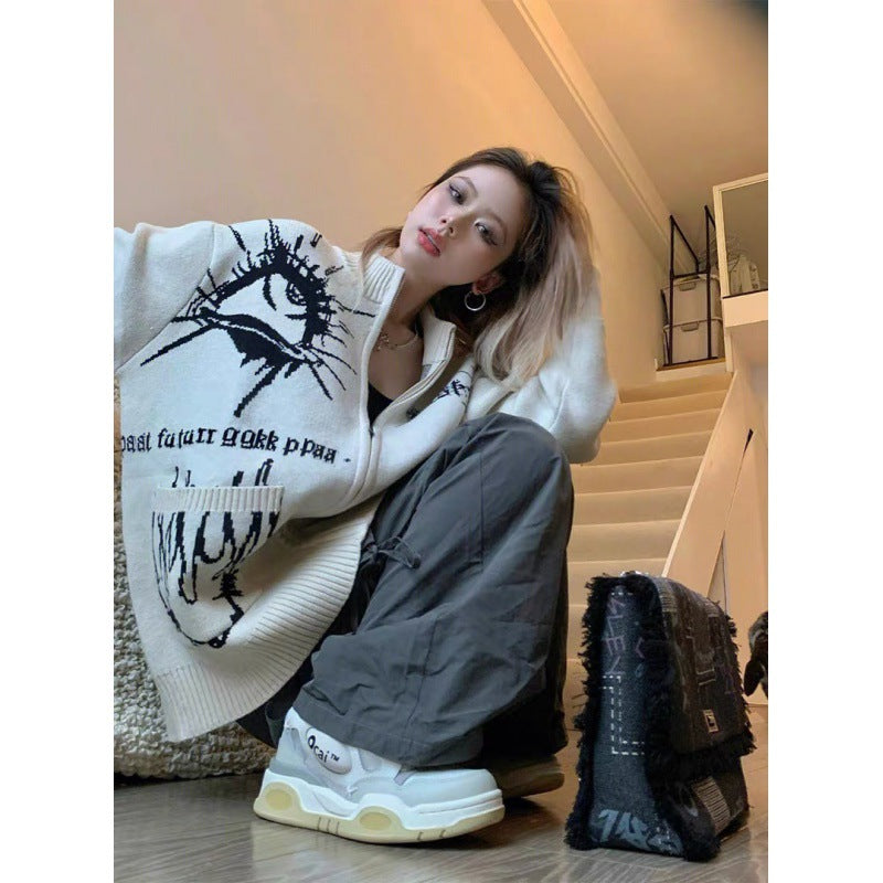 Different Print Big Pocket Knit Cardigan - fairypeony