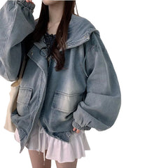 Womens Loose Denim Hooded Coat