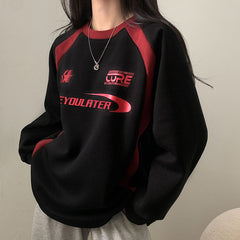 Letter Print Contrast Color Splice Sweatshirt - fairypeony
