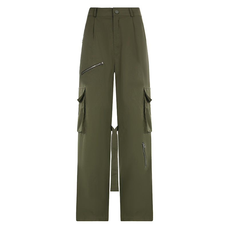 Detachable Strap Zip Fly Cargo Pants - fairypeony