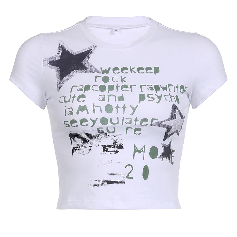 Graffiti Letter Star Print Short Sleeve Tee - fairypeony