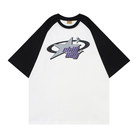 Star Graphic Raglan Short Sleeve Oversized Tee - fairypeony