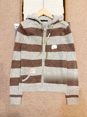 Womens Brown Striped Knit Cardigan