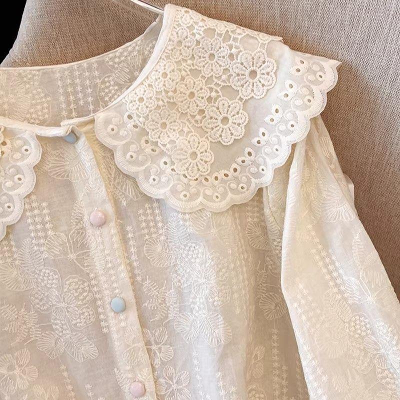 Lace Doll Collar Flared Sleeve Blouse - fairypeony
