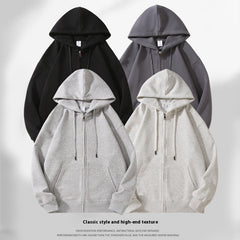 Solid Color Oversized Zip Up Loose Hoodie