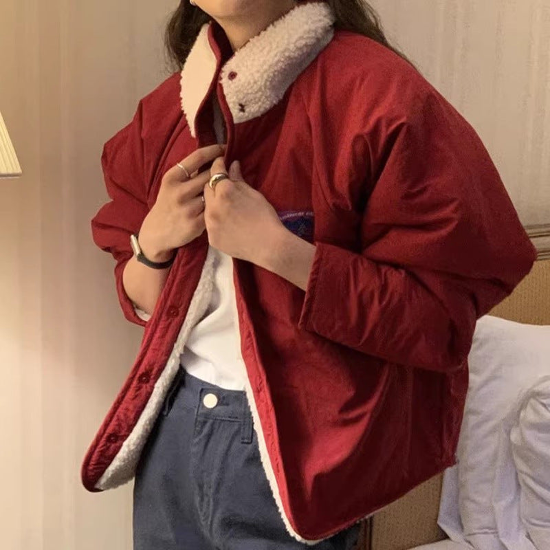 Reversible Contrast Color Lambswool Jacket - fairypeony