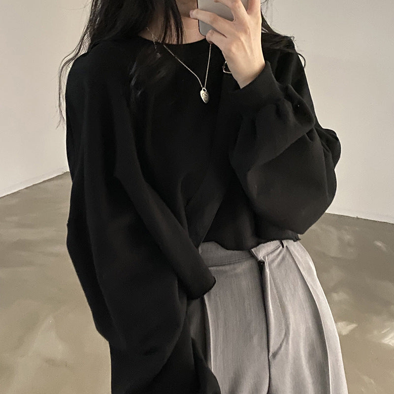 Vintage Cropped Round Neck Oversized Sweatshirt