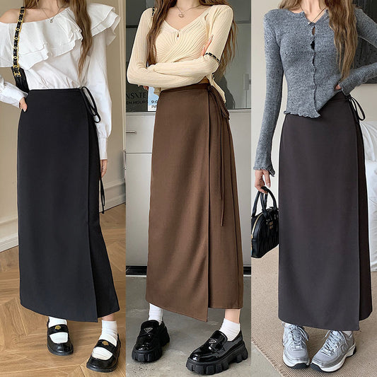 Side Tie Slim Maxi Skirt - fairypeony