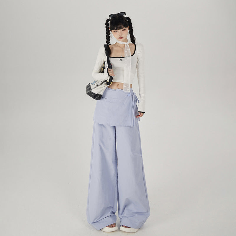 Hot Girl Bandage Dress Fake Two-piece Casual Wide-leg Pants Slimming Straight-leg Trousers