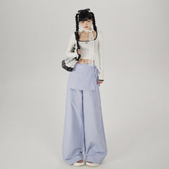 Hot Girl Bandage Dress Fake Two-piece Casual Wide-leg Pants Slimming Straight-leg Trousers
