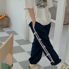 Aesthetic Bow Tie Piping Detail Sweatpants