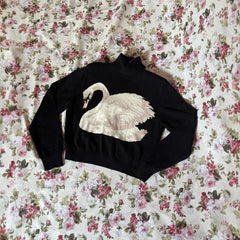 Womens Elegant Swan Pattern Loose Turtleneck Sweater