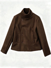 Korean style stand collar sweatshirt jacket in dark brown